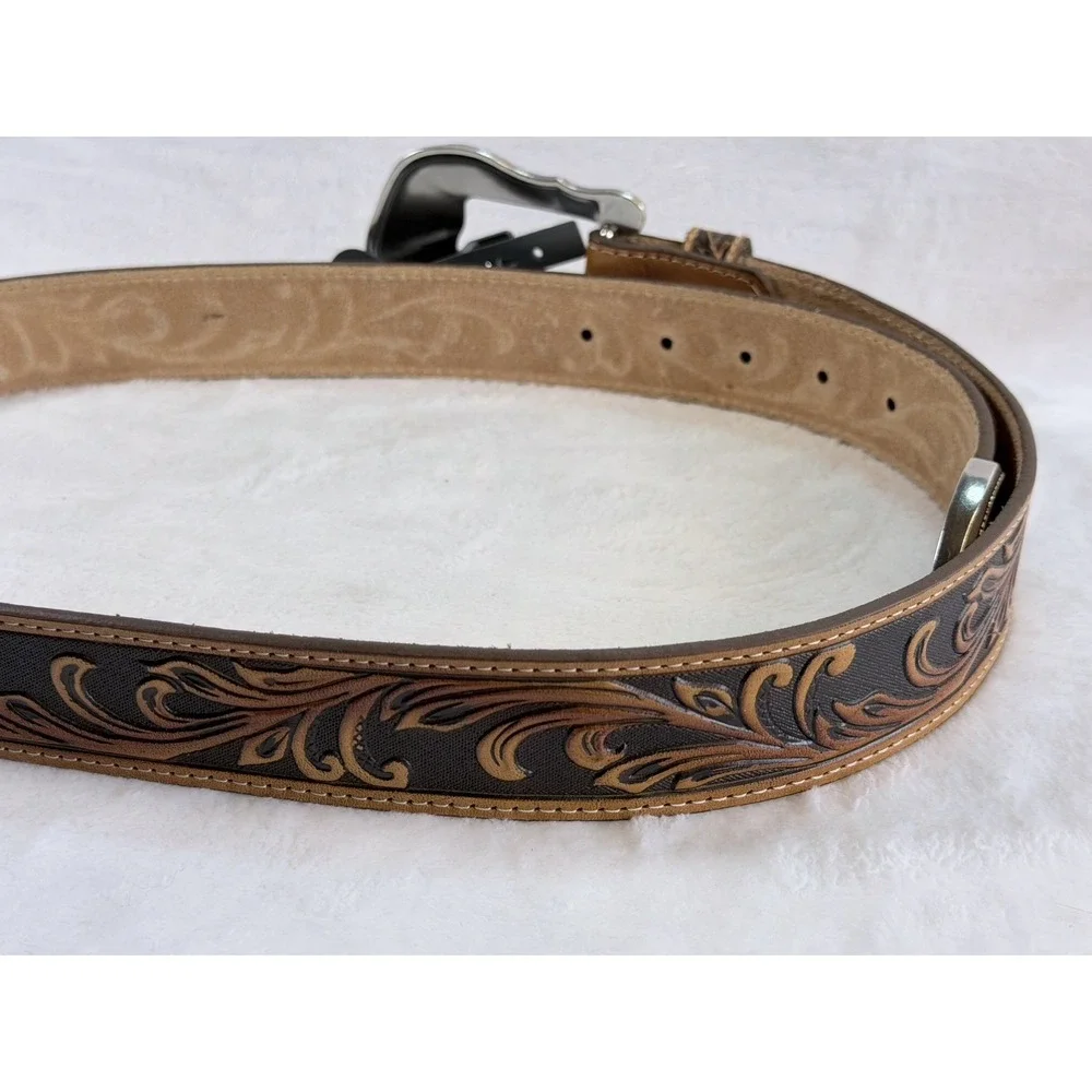 Tony Lama C41514 Men's Westerly Ride Tooled Brown Leather Western Belt Size 38